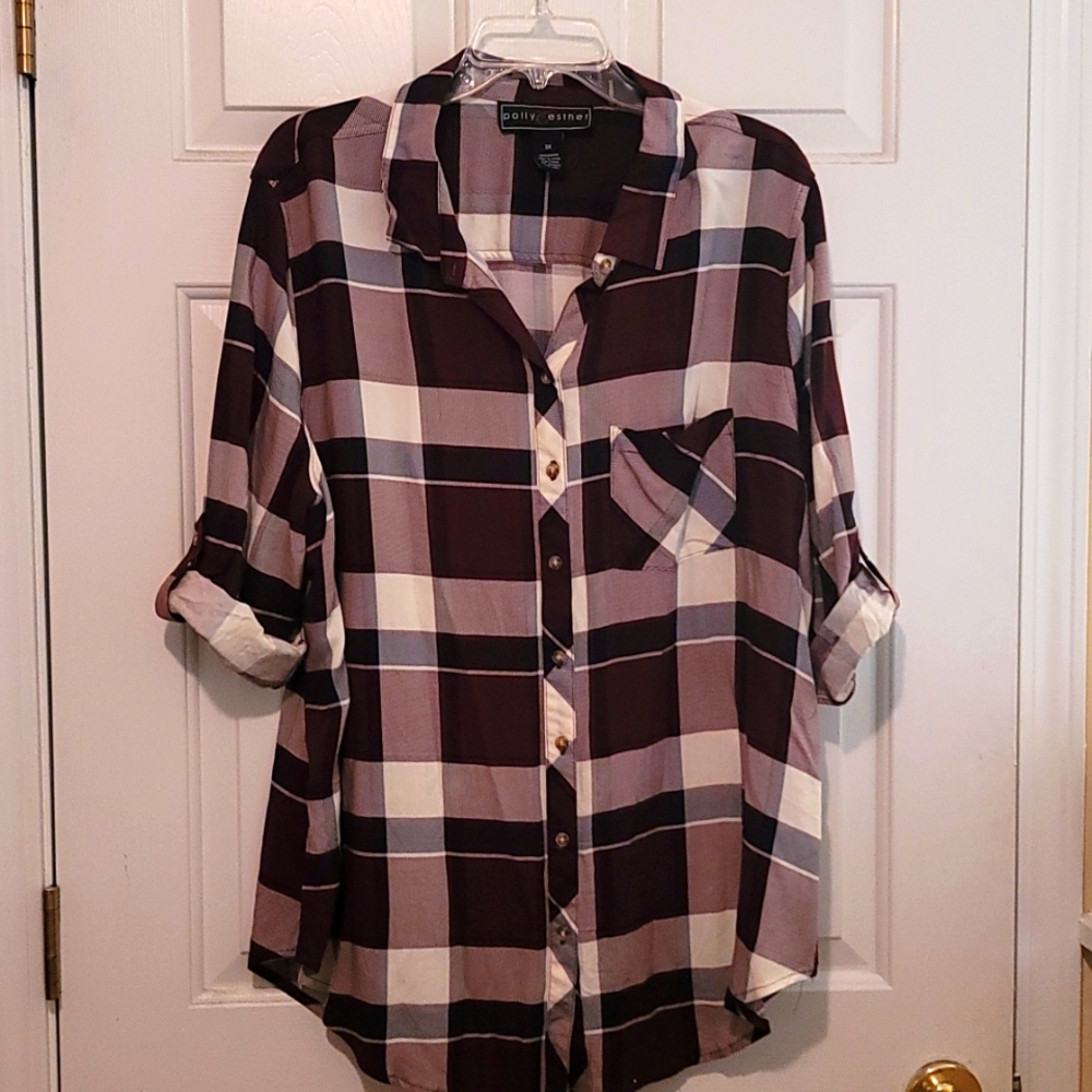 Plaid Burgundy and White blouse